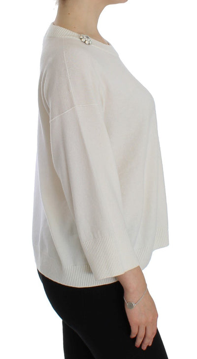 White Cashmere Floral Pearl Sweater