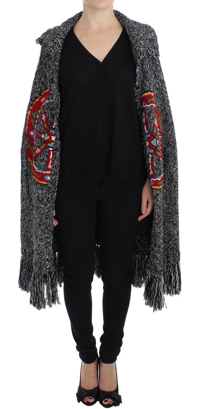 Gray Knitted Cashmere Wool Cardigan Cape