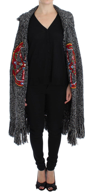 Gray Knitted Cashmere Wool Cardigan Cape