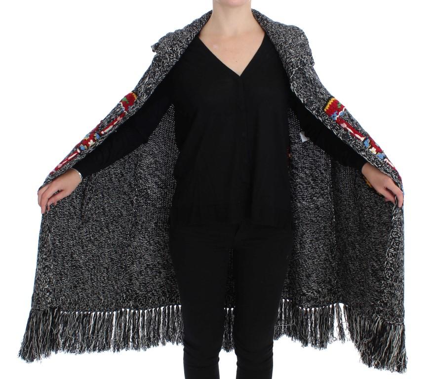 Gray Knitted Cashmere Wool Cardigan Cape