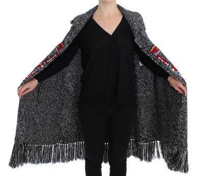 Gray Knitted Cashmere Wool Cardigan Cape