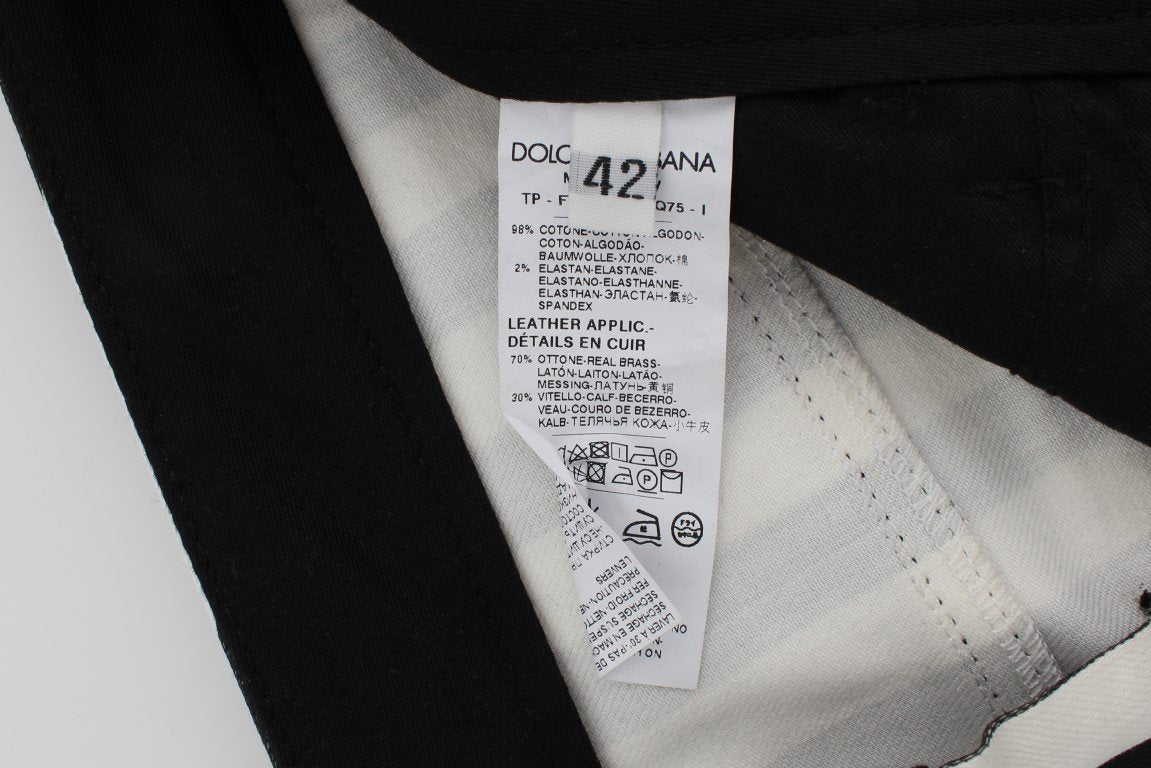 White Black Striped Cotton Stretch Jeans
