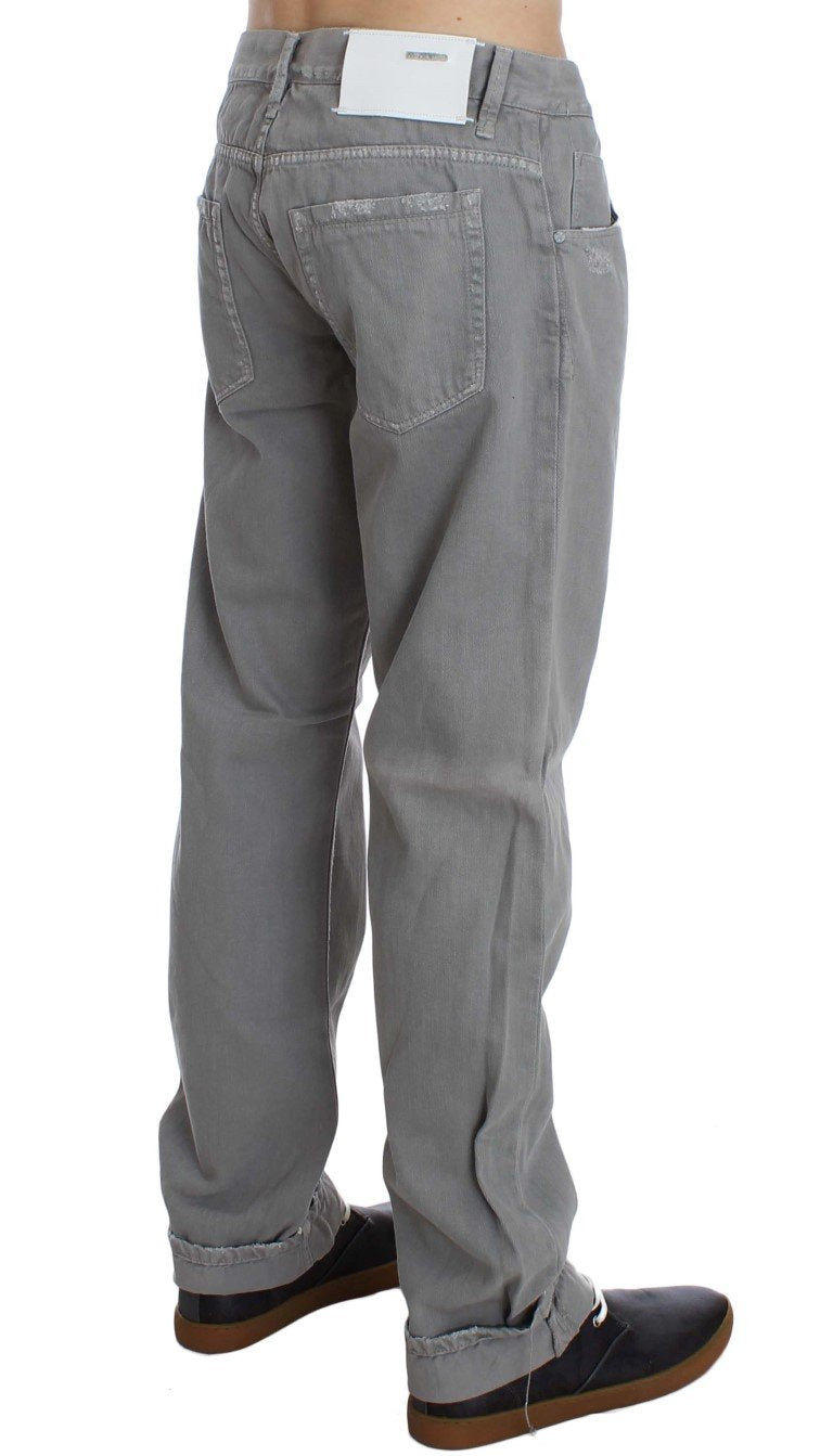 Gray Cotton Straight Fit Jeans