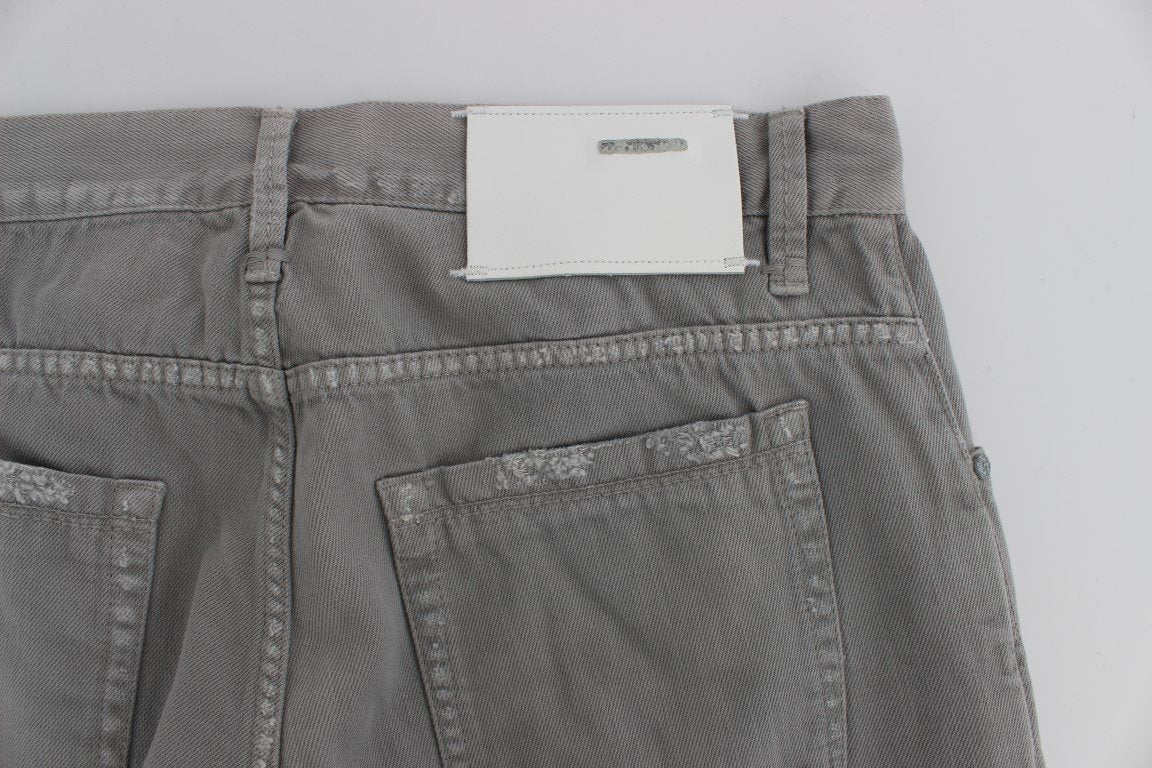 Gray Cotton Straight Fit Jeans