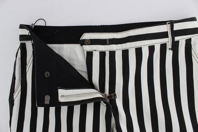 White Black Striped Cotton Stretch Jeans