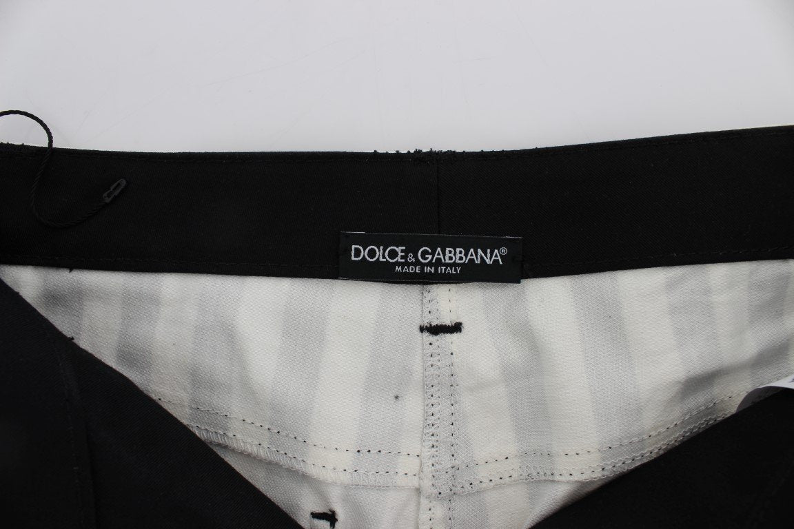 White Black Striped Cotton Stretch Jeans