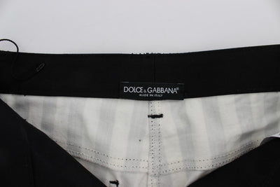 White Black Striped Cotton Stretch Jeans