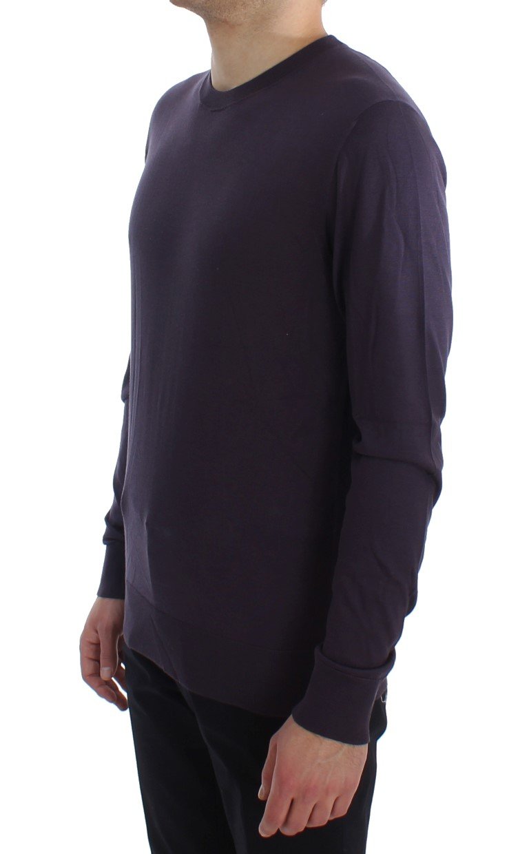 Purple Crewneck Pullover Silk Sweater