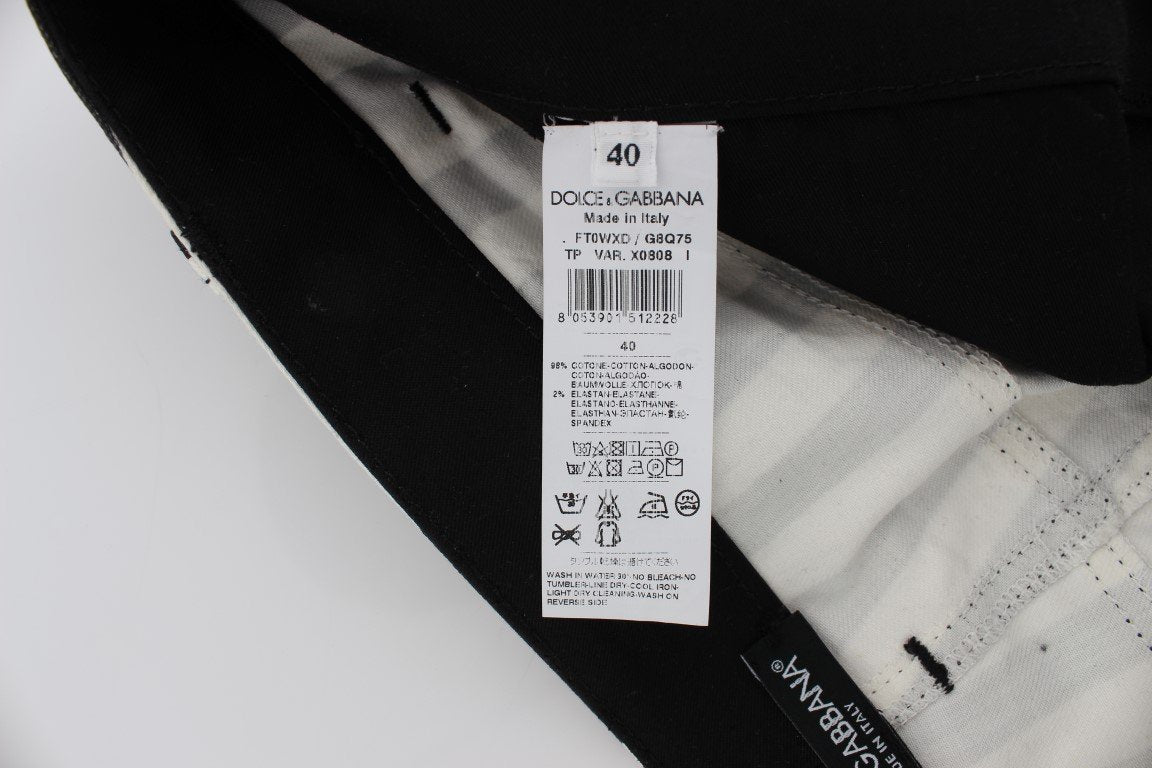 White Black Striped Cotton Stretch Jeans