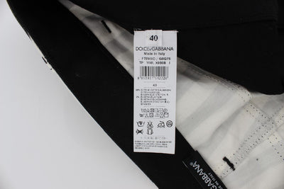White Black Striped Cotton Stretch Jeans