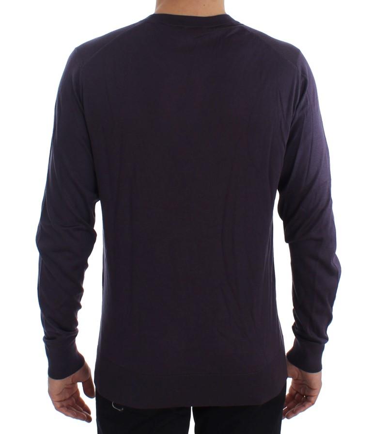 Purple Crewneck Pullover Silk Sweater