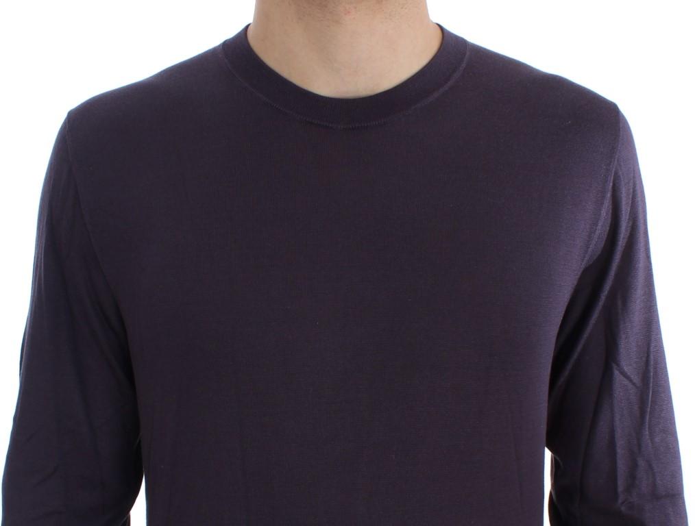 Purple Crewneck Pullover Silk Sweater