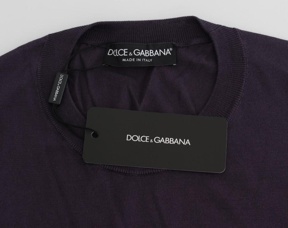 Purple Crewneck Pullover Silk Sweater