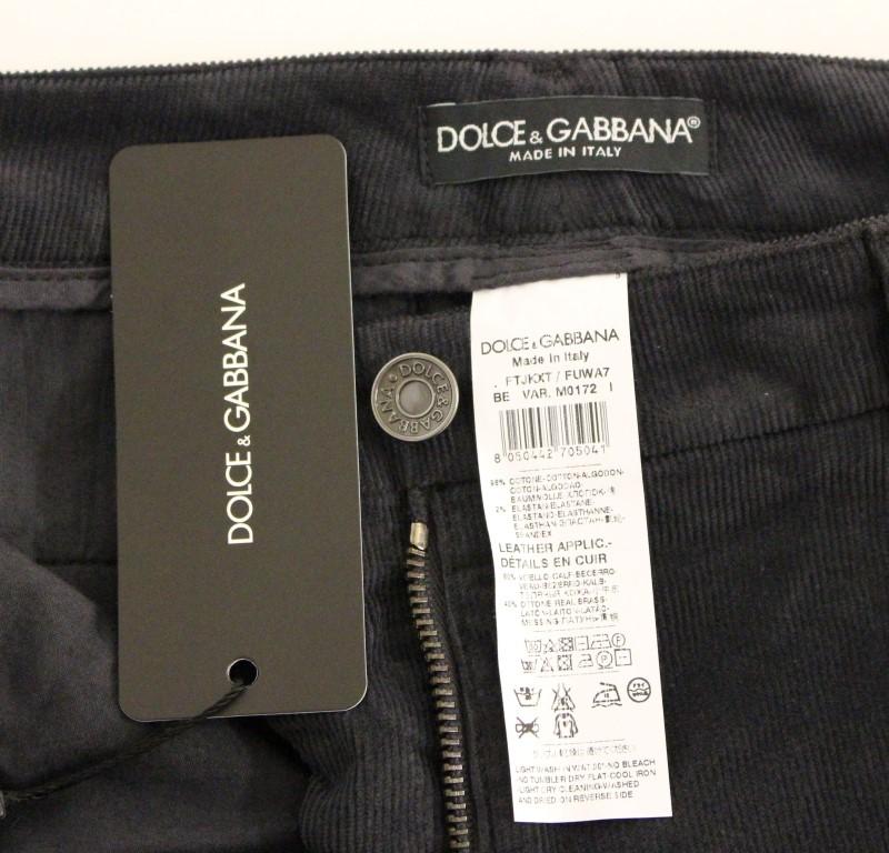 Blue Cotton Corduroys Cropped Jeans Pants