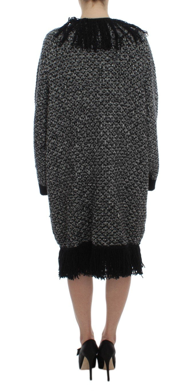 Black Gray Long Cape Cardigan Sweater