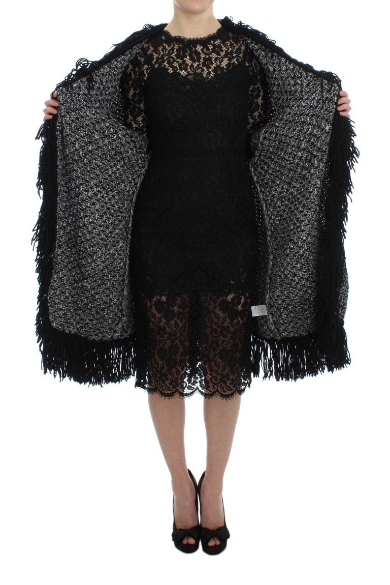 Black Gray Long Cape Cardigan Sweater