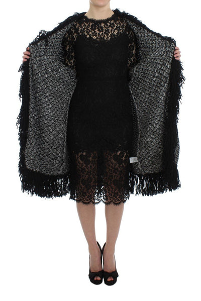Black Gray Long Cape Cardigan Sweater