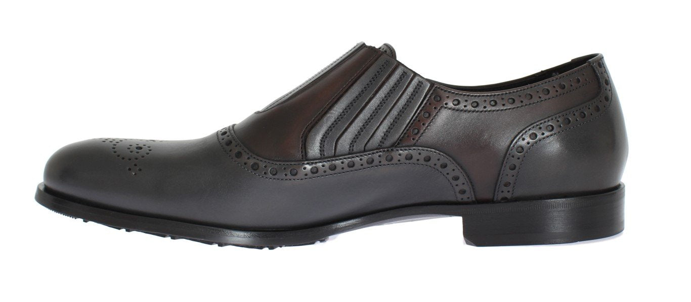 Gray Brown Leather Dress Loafers