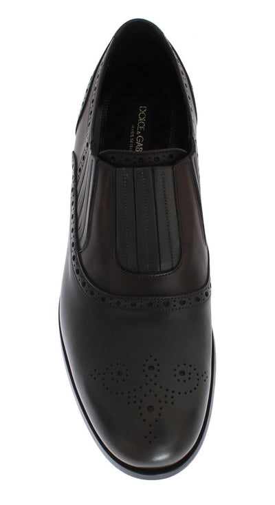 Gray Brown Leather Dress Loafers