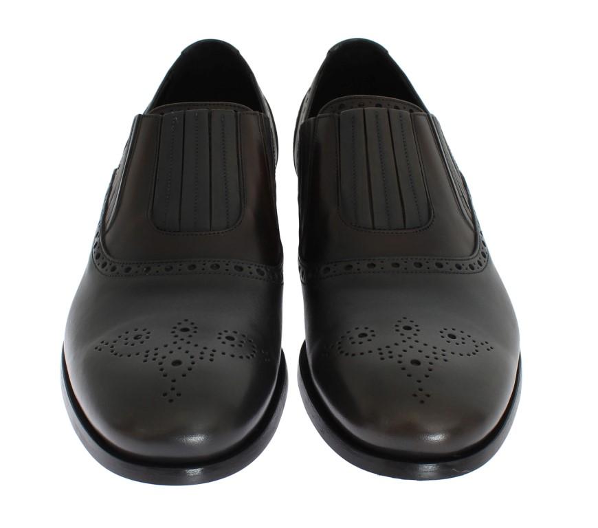 Gray Brown Leather Dress Loafers