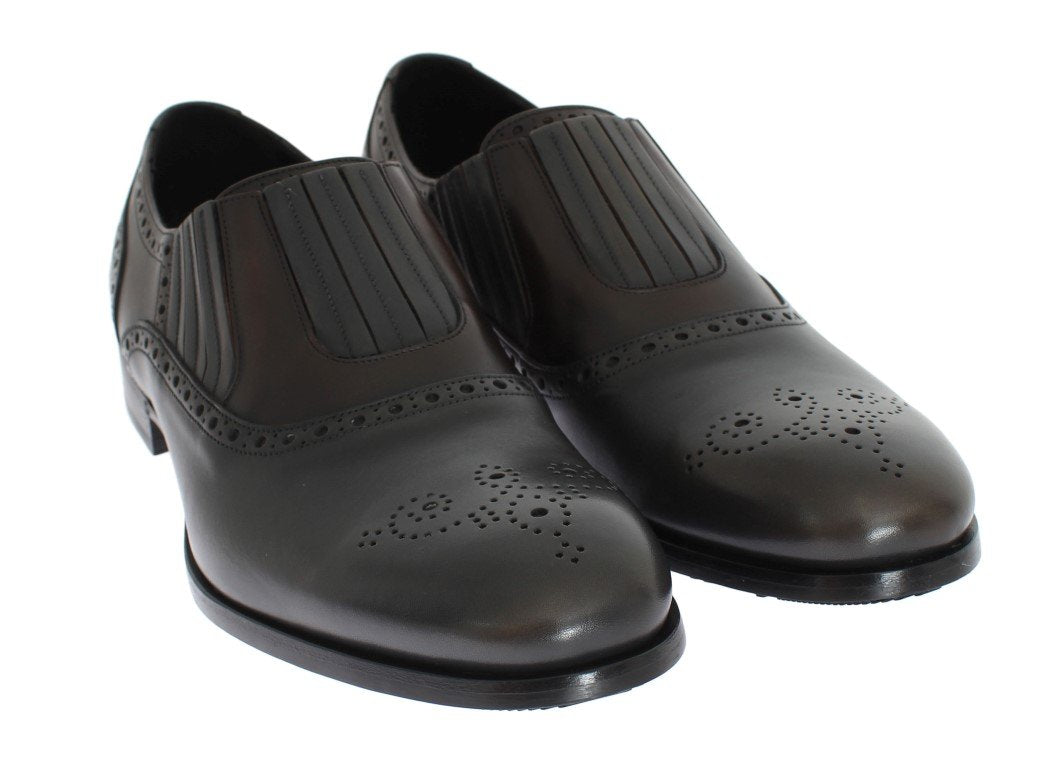 Gray Brown Leather Dress Loafers