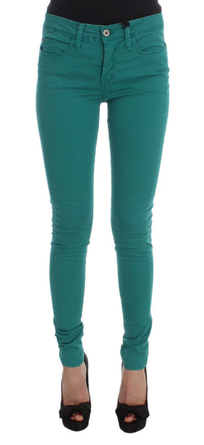 Green Cotton Blend Slim Fit Jeans