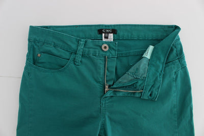 Green Cotton Blend Slim Fit Jeans