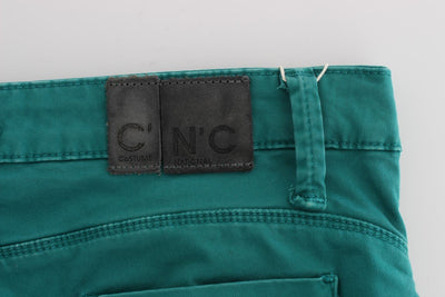Green Cotton Blend Slim Fit Jeans
