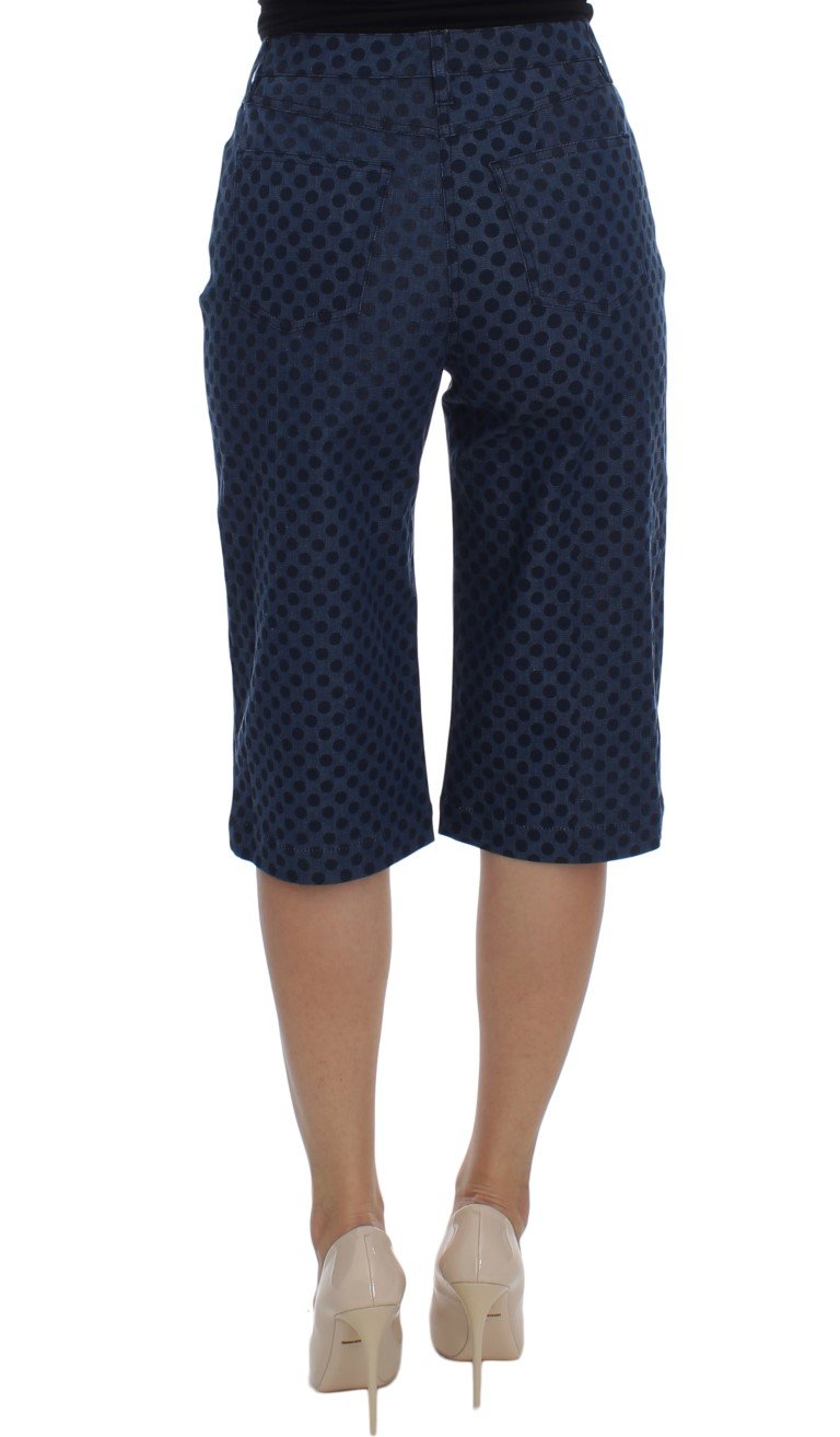 Blue Polka Dotted Denim Cotton Stretch Jeans