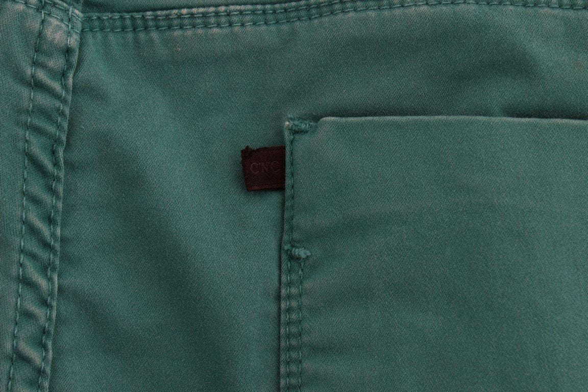 Green Cotton Blend Slim Fit Jeans