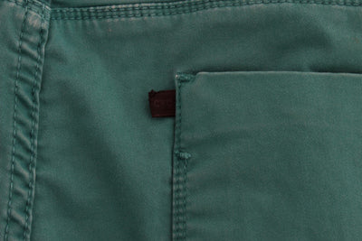 Green Cotton Blend Slim Fit Jeans