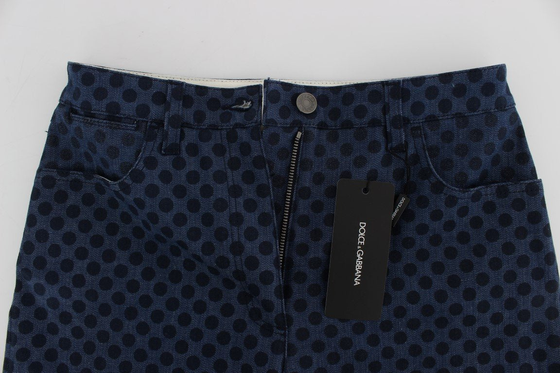 Blue Polka Dotted Denim Cotton Stretch Jeans