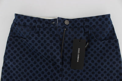 Blue Polka Dotted Denim Cotton Stretch Jeans