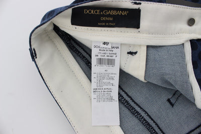 Blue Polka Dotted Denim Cotton Stretch Jeans