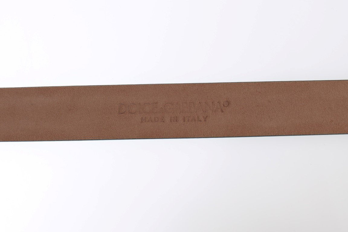 Green Leather Gold Branded Buckle Belt