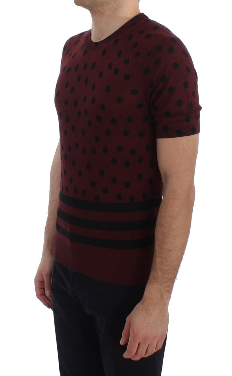 Bordeaux Black Polka Dotted Silk T-shirt