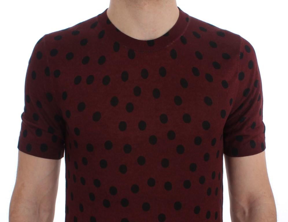 Bordeaux Black Polka Dotted Silk T-shirt