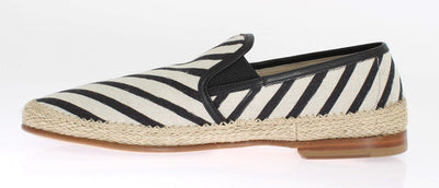 Black White Linen Loafers