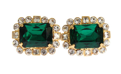 Gold Brass Clear Green Crystal Cufflinks