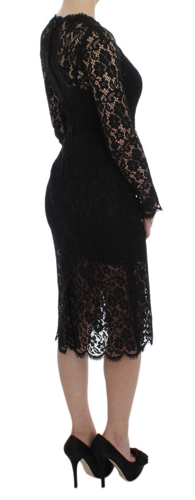 Black Ricamo Sheath Long Sleeve Dress