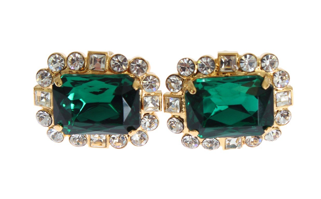 Gold Brass Clear Green Crystal Cufflinks
