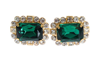Gold Brass Clear Green Crystal Cufflinks