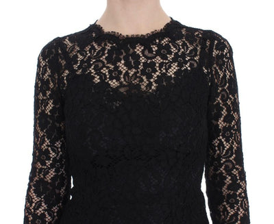Black Ricamo Sheath Long Sleeve Dress