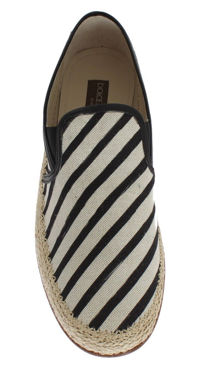 Black White Linen Loafers