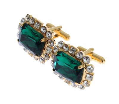 Gold Brass Clear Green Crystal Cufflinks