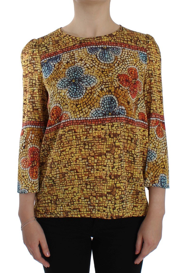 Multicolor Mosaic Print Silk Blouse T-shirt