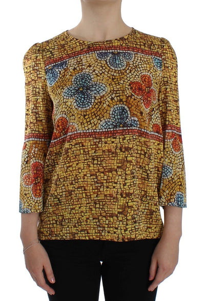 Multicolor Mosaic Print Silk Blouse T-shirt