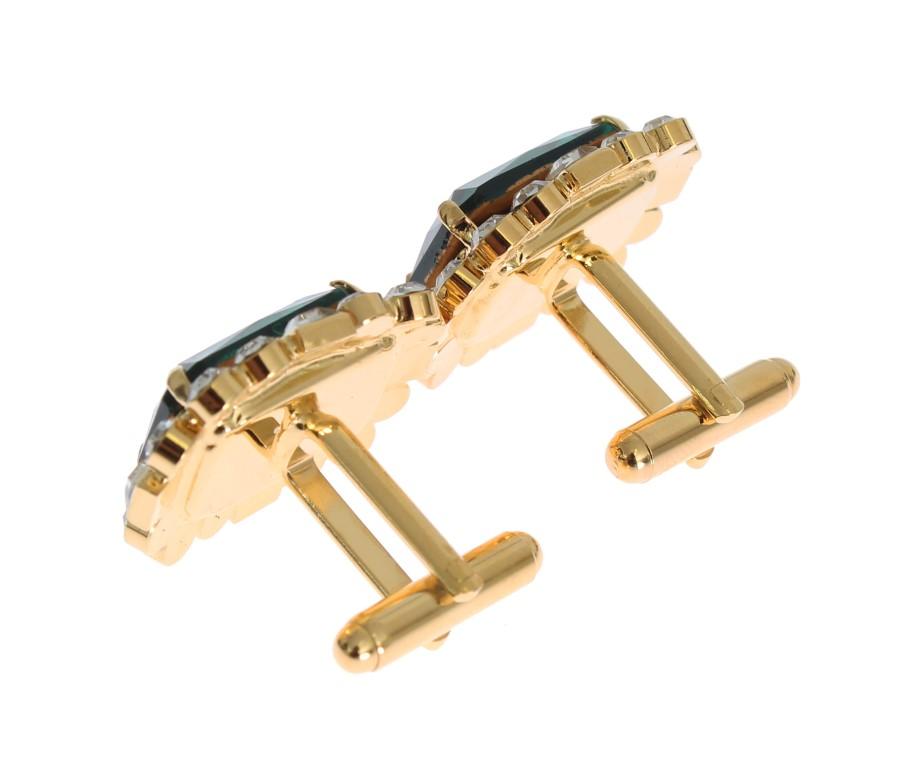 Gold Brass Clear Green Crystal Cufflinks