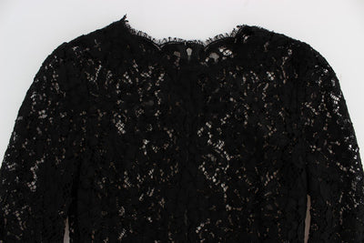 Black Ricamo Sheath Long Sleeve Dress