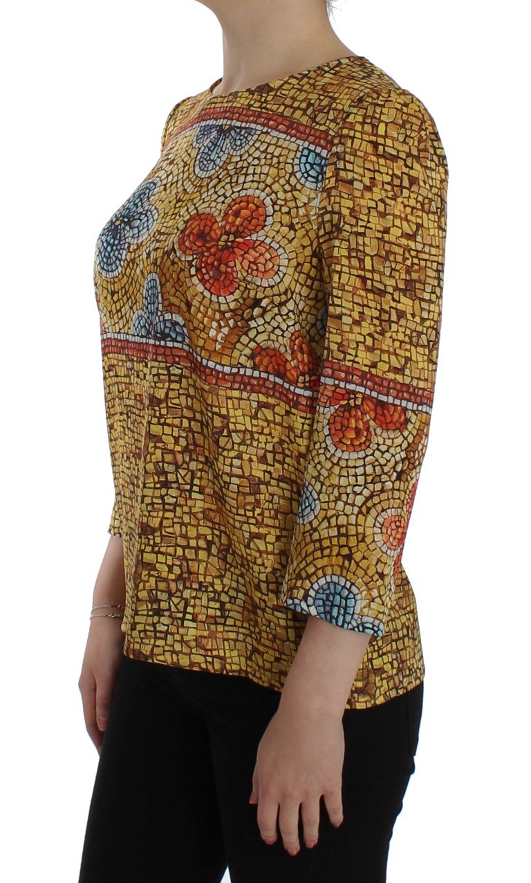 Multicolor Mosaic Print Silk Blouse T-shirt